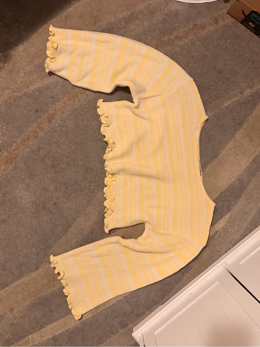 Yellow Striped Ruffle Hem Cropped Sweater